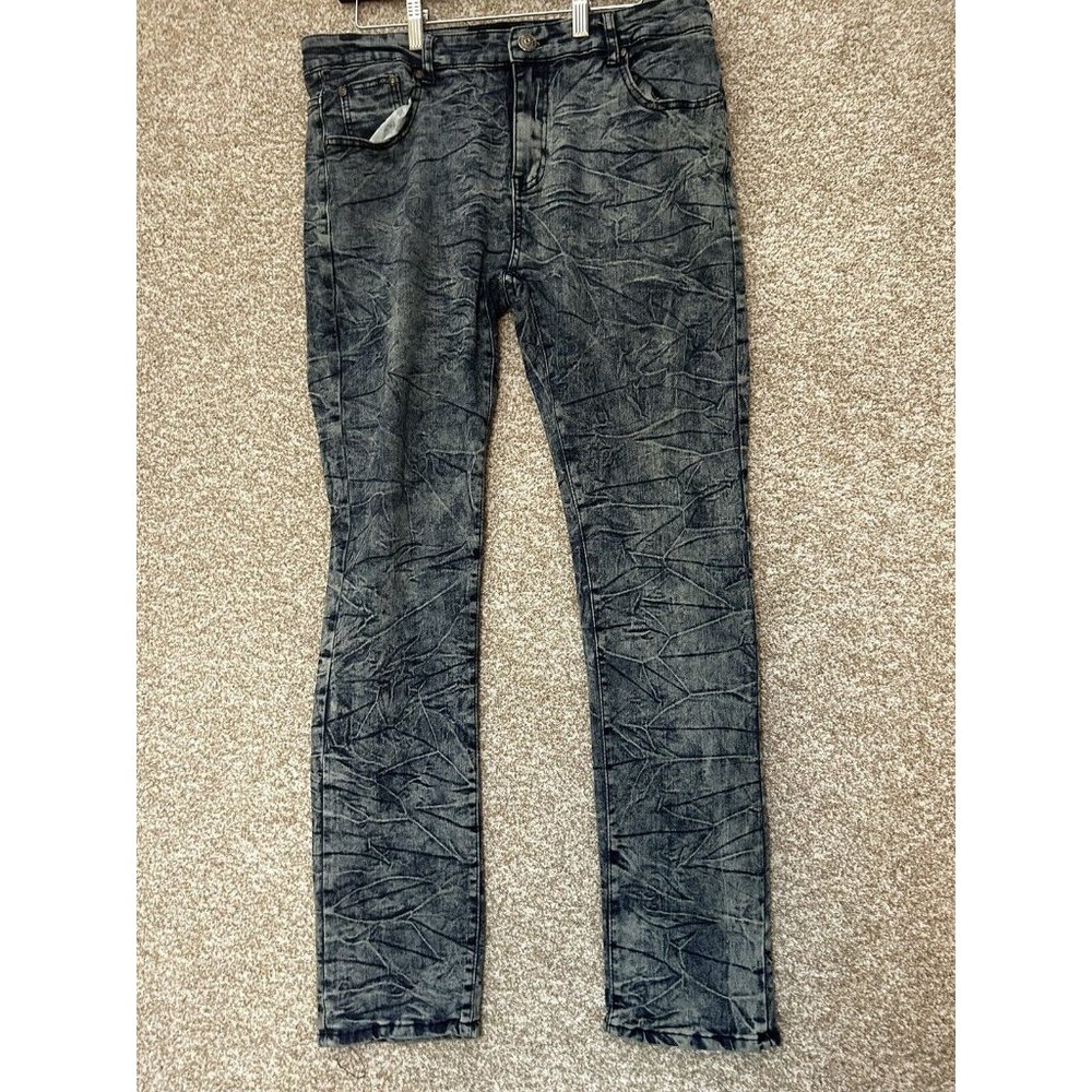 City Ink Skinny Stretch Dark Acid Design Denim Jeans Men's Size 36X31